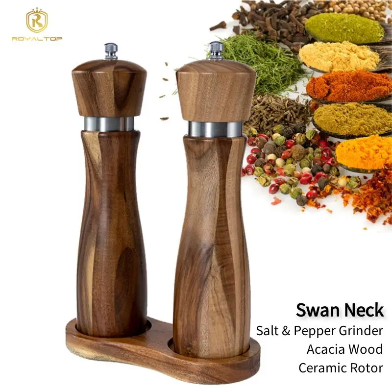 Kitchen Acacia Wood Manual Pepper & Salt Shaker Wooden Salt and Pepper Grinders 8 Inch Black Pepper Mill with Custom Gift Box