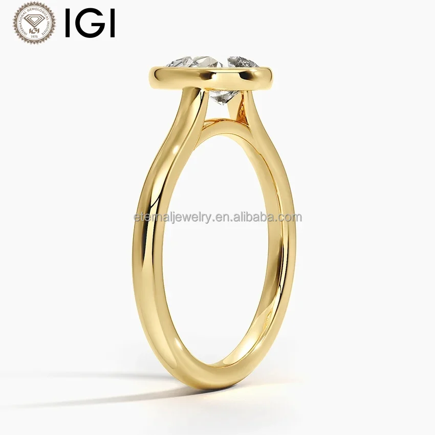 2mm Luna Bezel VVS/VS IGI Laboratory Grown Diamond 9K 10K 14K 18K Solid Gold 1ct 1.5ct 2ct elegant solitaire engagement ring