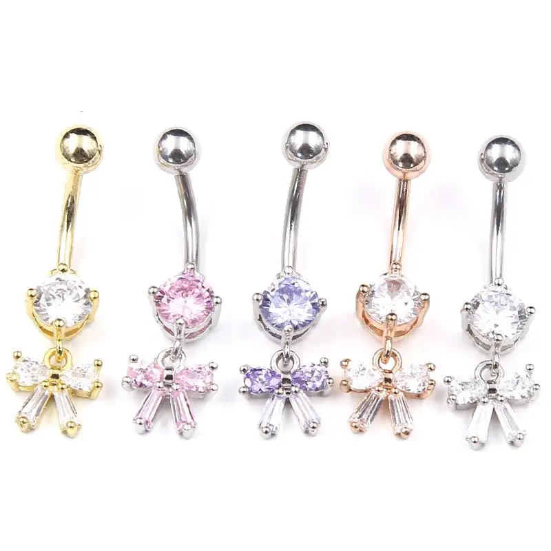 Piercing Jewelry Belly Button Ring Stainless Steel Ornament Zircon Studded Butterfly Section Navel Nail