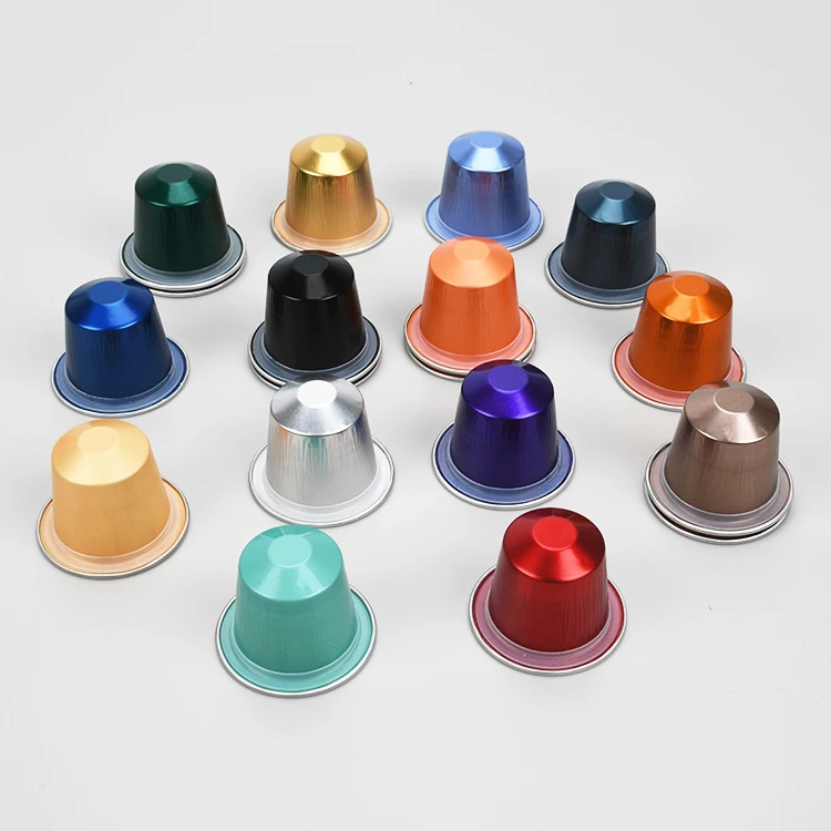 Wholesale Colorful Empty Aluminum Foil Capsule Nespresso Coffee Capsules With Sticker Lid Producer