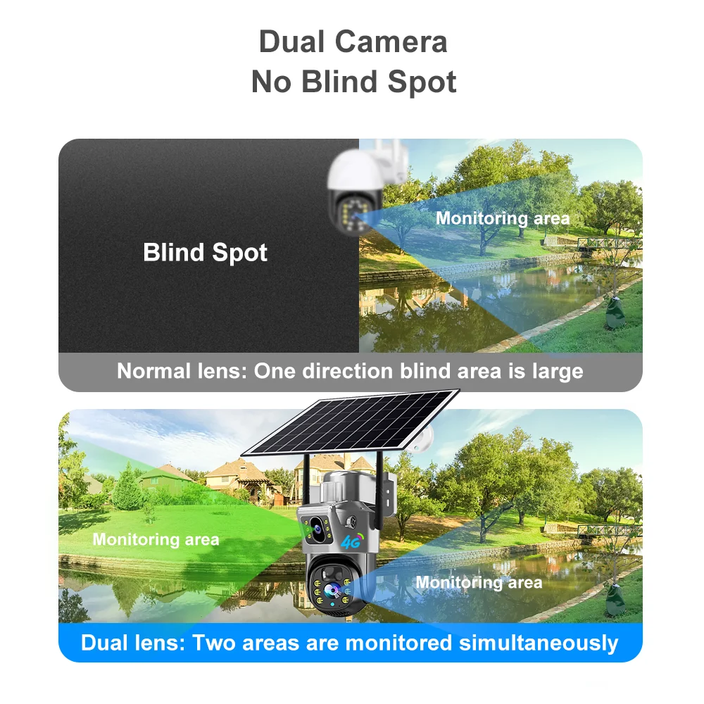 Eseecloud V380 Pro Solar Powered control Security PTZ CCTV Camera Dual Lens Wireless Outdoor WiFi 4G Sim Card Solar Camera
