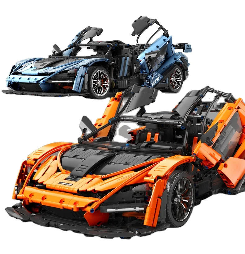 The 1:8 Orange Blue 3780PCS Super Speed Sports Racing Car Fast Vehicle Model Building Blocks Technical Bricks MOC Set Gifts Toys
