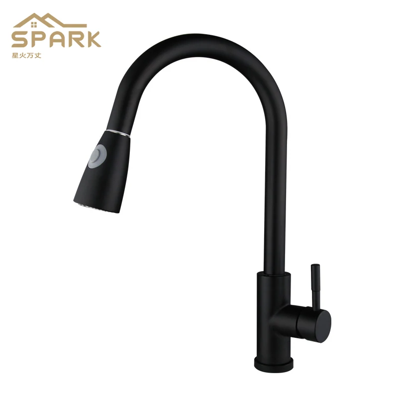Modern pull out kitchen mixer tap 304 Stainless steel kitchen faucet black water tap