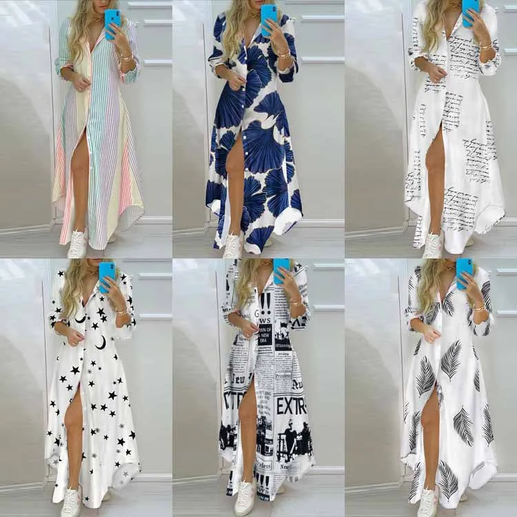 fashion summer designer Boho style Floral Print outdoors ladies maxi long Sleeve One Piece Dress Women Elegant Casual Dress