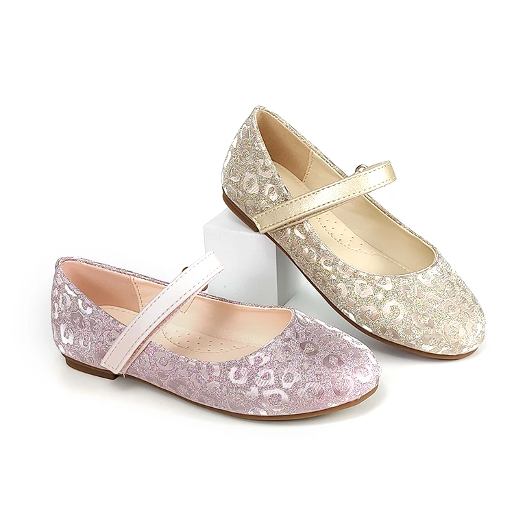 
Fashion hook and loop with girls dress party sequined flat shoes 