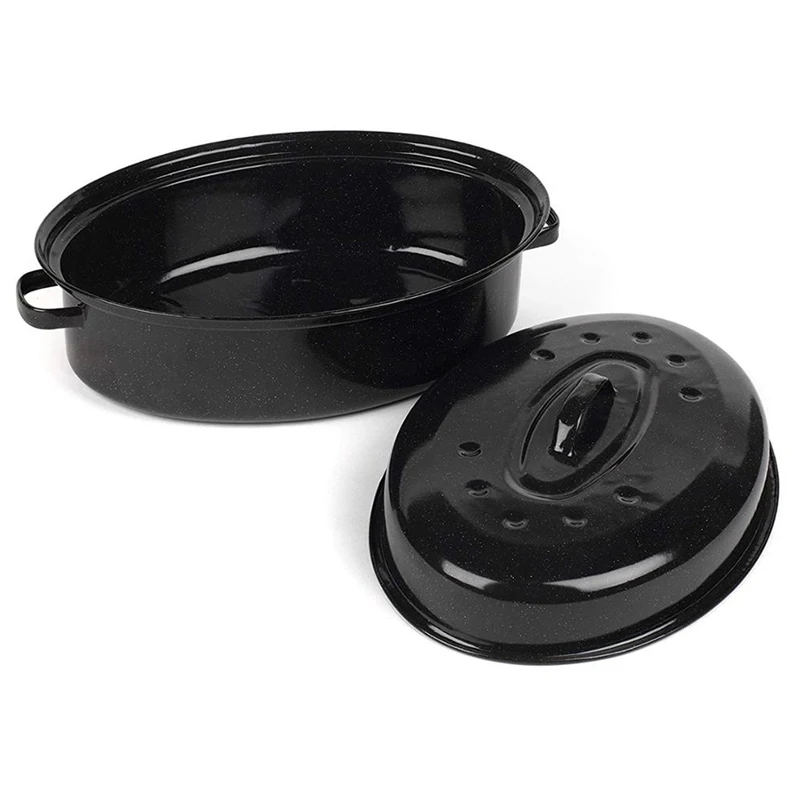 OEM  34cm 41cm 42cm 44cm outdoor camping cookware red Enamelware Chicken Fish Turkey enamel steel Oval roaster pot with lid