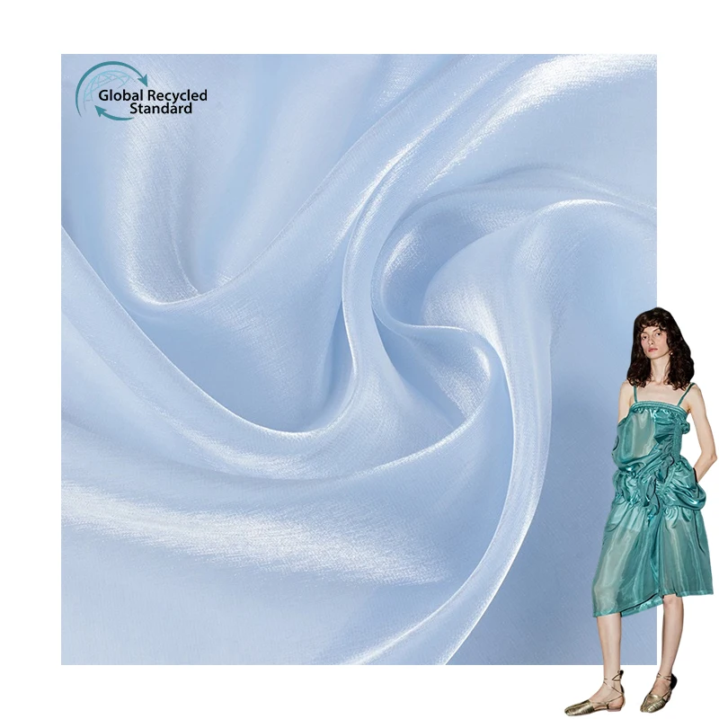 100%RPET lily satin organza recycled fabric used for wedding dress fabric
