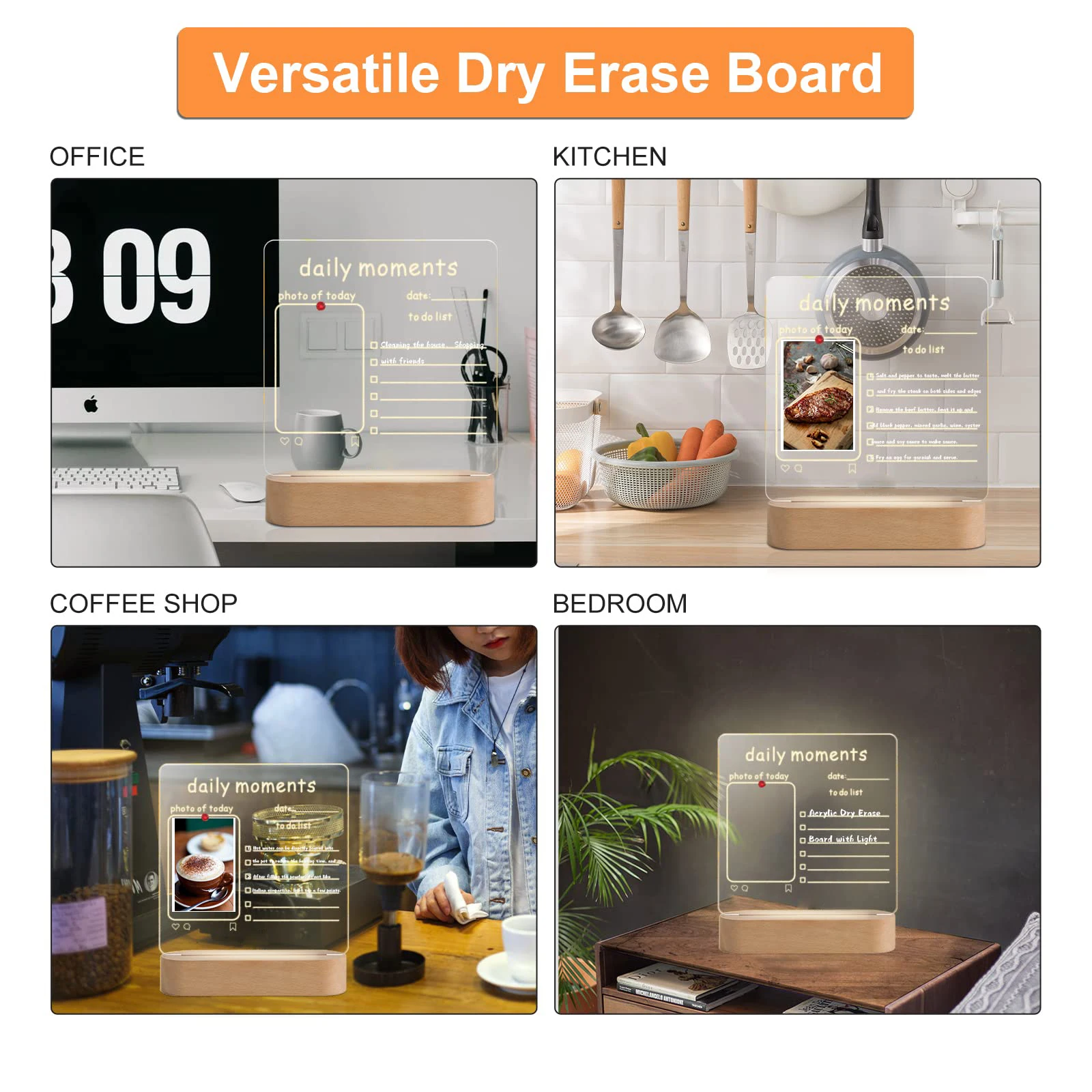 LED acrylic writing dry erase board 3D DIY Round Wooden Base lamp Night Light with Erasable pen