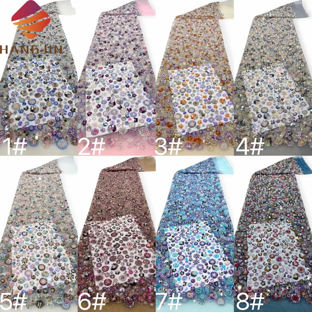 Luxurious Handmade Beads Embroidery Lace Fabric French Tulle Sequined Beaded Lace Fabrics Making Evening Party Dress