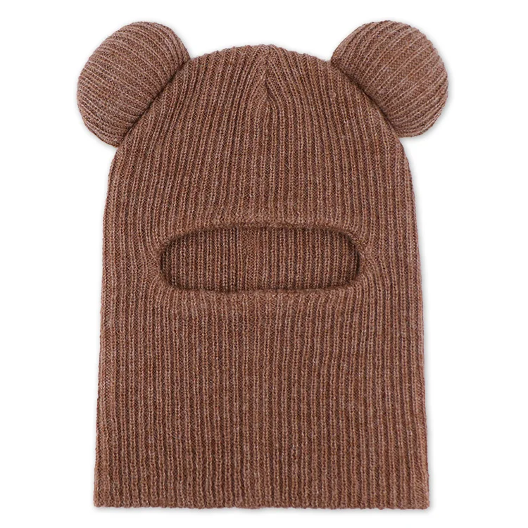 2023 New Material Designer Winter Warm One Hole Balaclava Knit Hat Brown Custom Bear Ear Ski Masks