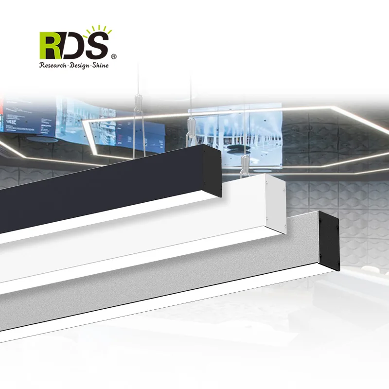 Aluminum Up and Down Black Minimalist Modern Suspended Office Hanging Ceiling Tube Shop 40w Dimmable Led Linear Pendant Light