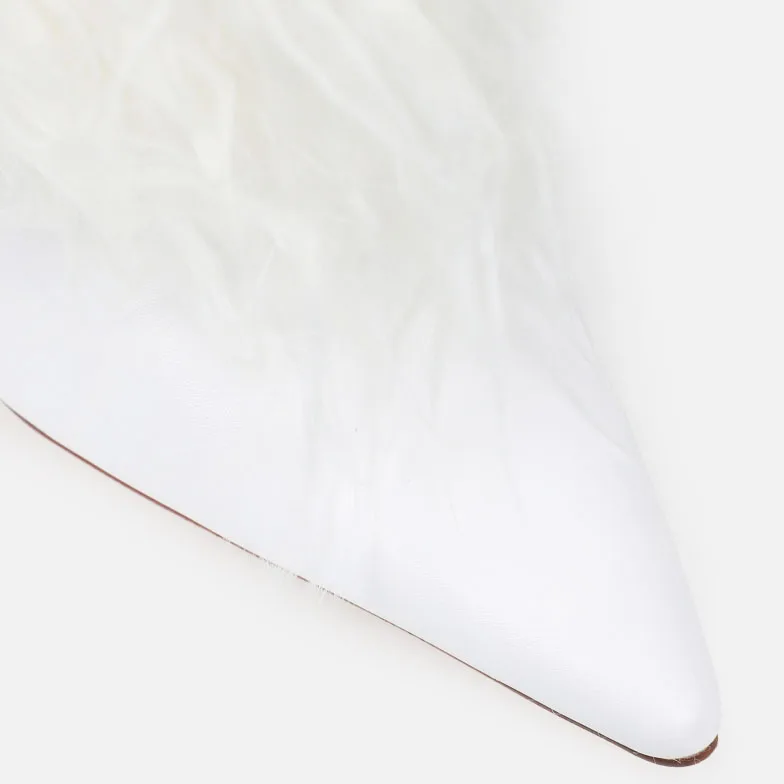 New White Faux Fur Fold Over Knee Boots Thin High heel Pointed Toe Womens Shoes