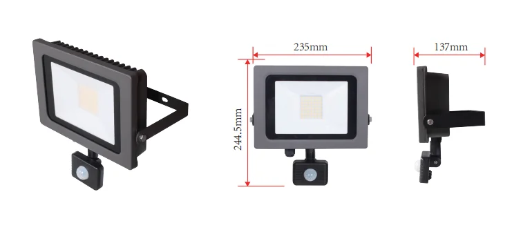 Pdlux PDF-50W IP65 30W 50W LED Outdoor PIR Motion Sensor Flood Light for Garage Car Park Construction Site