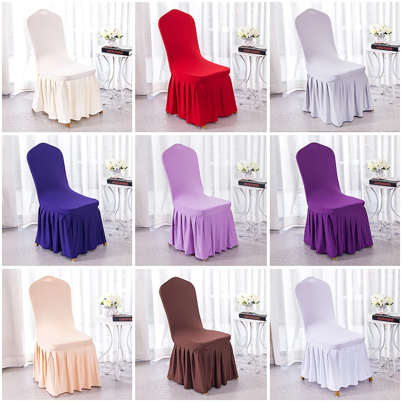 Elegant champagne ruffled pleated skirting spandex chair cover for wedding