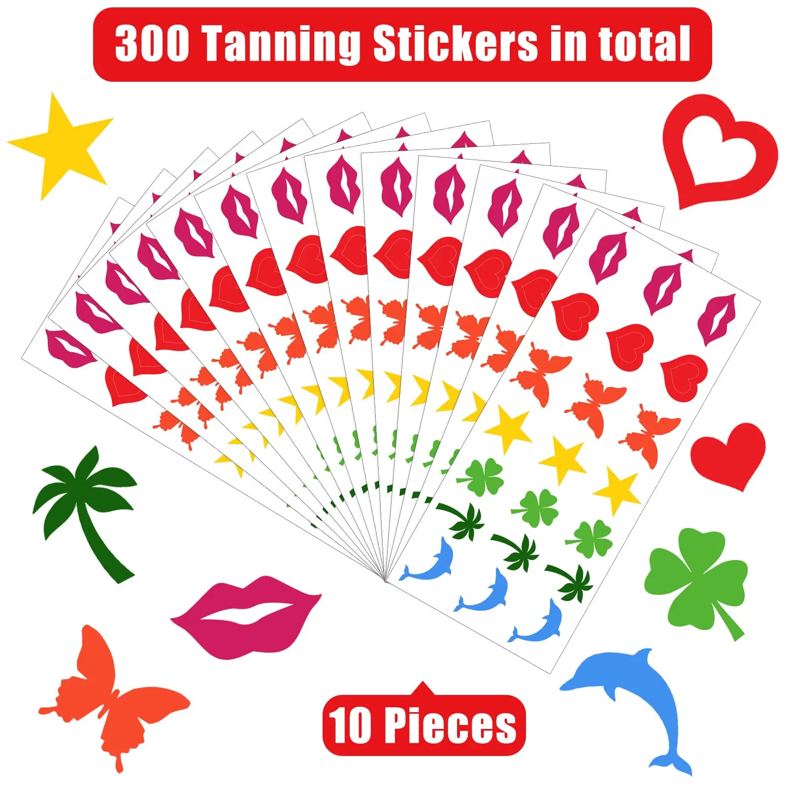 Custom Self Adhesive 7 styles Heart Lips Butterfly Dolphin Sunbathing Sun Tanning Stickers for Body