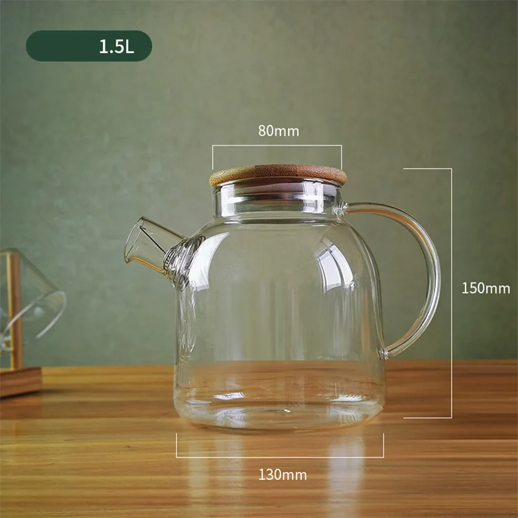 wholesale transparent 2 in 1 tea maker bamboo lid borosilicate 600ml 1000ml 1500ml 1800ml glass teapot flower tea