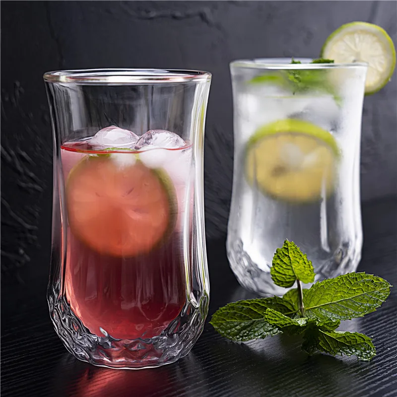 double layer heat resistant glass household water glass carving whisky glass cup