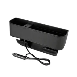 Leather Car Seat Side Gap Organizer Box with Dual USB Interface and Cup Holder