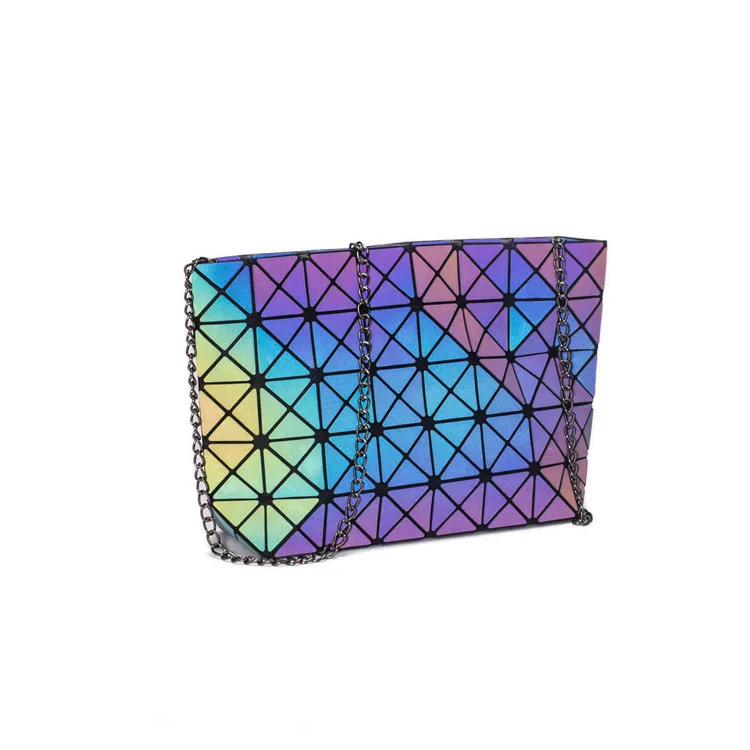 Ladies Geometric Tote Bag pu reflective Shoulder Handbag Metallic Laser Luminous Bags