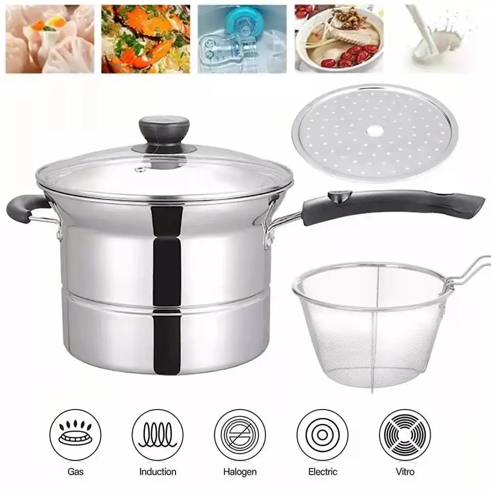 Factory Wholesale Multipurpose Pasta Pot Stainless Steel Pasta Cooker Steamer Pot With Strainer Noodle Pot