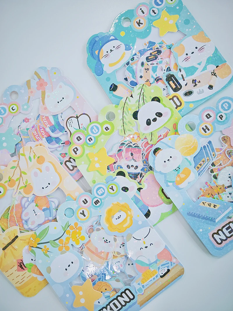 Nekoni Animal Original Chinese Vintage Stickers Kitty Bunny Otter Little Dog Panda Bear Sticker Pack Sparkly Glittery Stickers