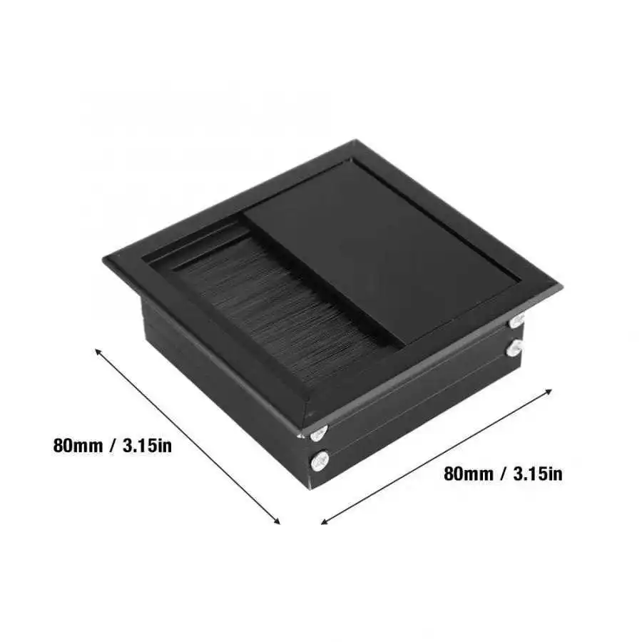 8x8cm Computer Table Desk Rectangle Aluminum Alloy Wire Cable Grommet Hole Cover Outlet Port Line Box With Brush