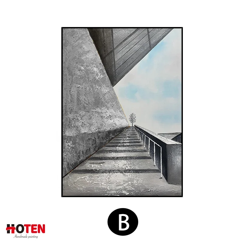 Modern abstract black and white orange background wall painting hand-painted architectural corridor oil painting