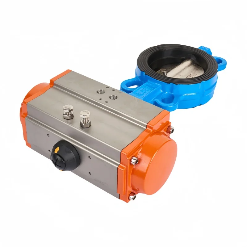 4 Inch Cast Iron Wafer Type Butterfly Valve EPDM Soft Sealed Ball Mill Malve Plate AT Double Acting Pneumatic Butterfly Valve