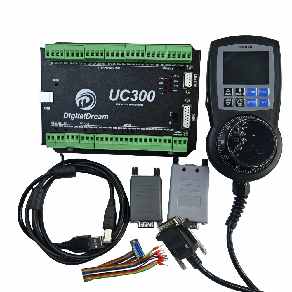 UC300 24VDC 6 Axis 300Khz USB Mach 3 CNC Motion Controller With NVMPG Pendant For DIY Router Milling Machine Manufacturing Plant