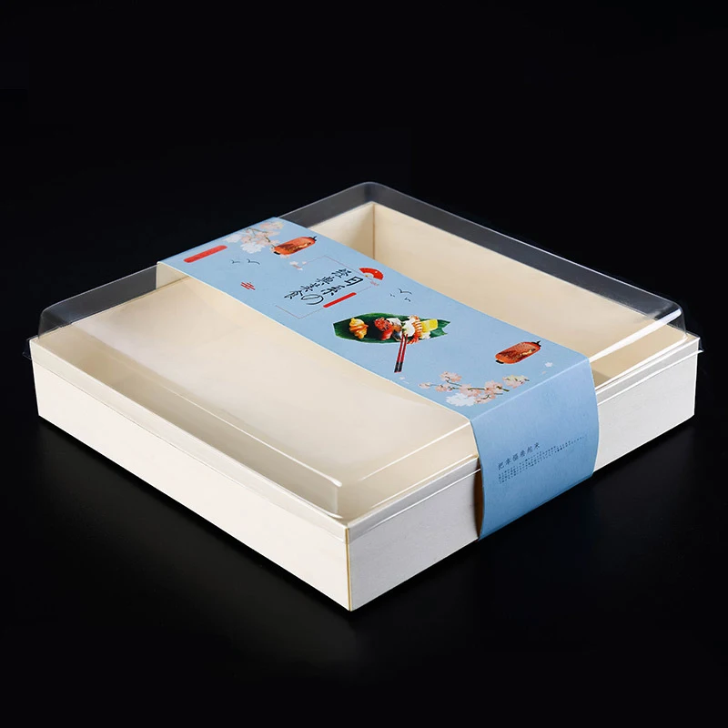 10 inch Biodegradable Wooden Cake Box with plastic base and Lid  Food Grade Disposable Cheese Sushi Packaging Box