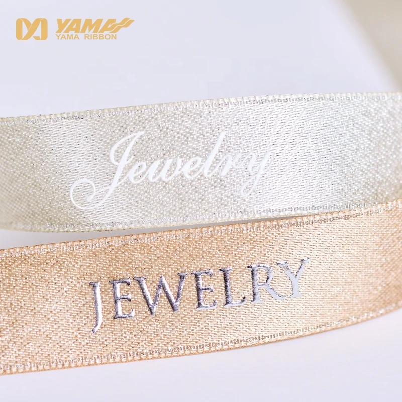 Yama Factory 3D Puff Foil Gold Printed Custom Satin Ribbon With Logo Satin Branded Ribbon