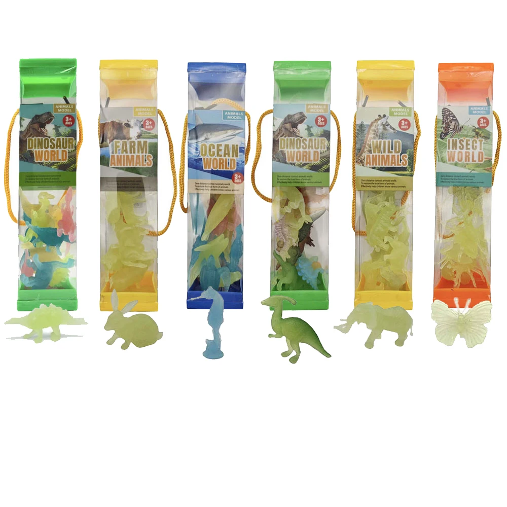 square tube pack glow in dark mini dinosaur insect model toy animals plastic small