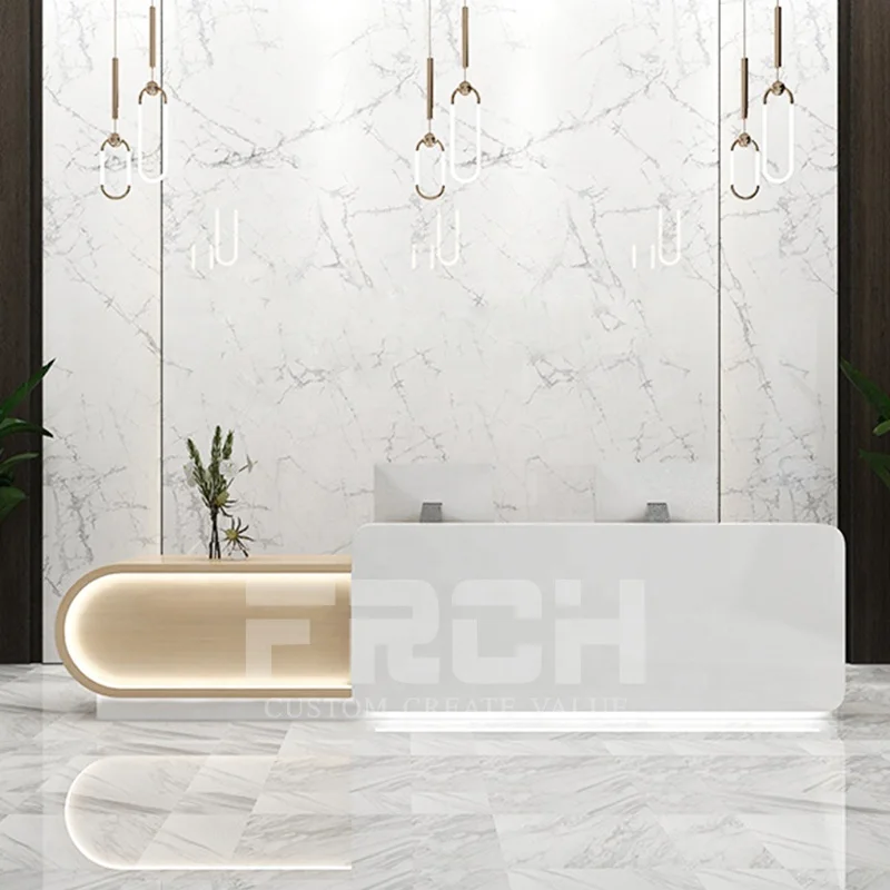 Современный индивидуальный деревянный светодиодный светильник белый мрамор для отеля стоматологии офиса салона спа стойка регистрации