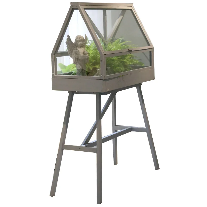 Retro Wooden greenhouse box Decoration garden plant flower Growing Succulents geometric glass floor model Greenhouse