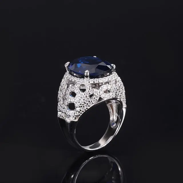 925 Sterling Silver Birthstone Blue Created Sapphire Women Engagement Ring