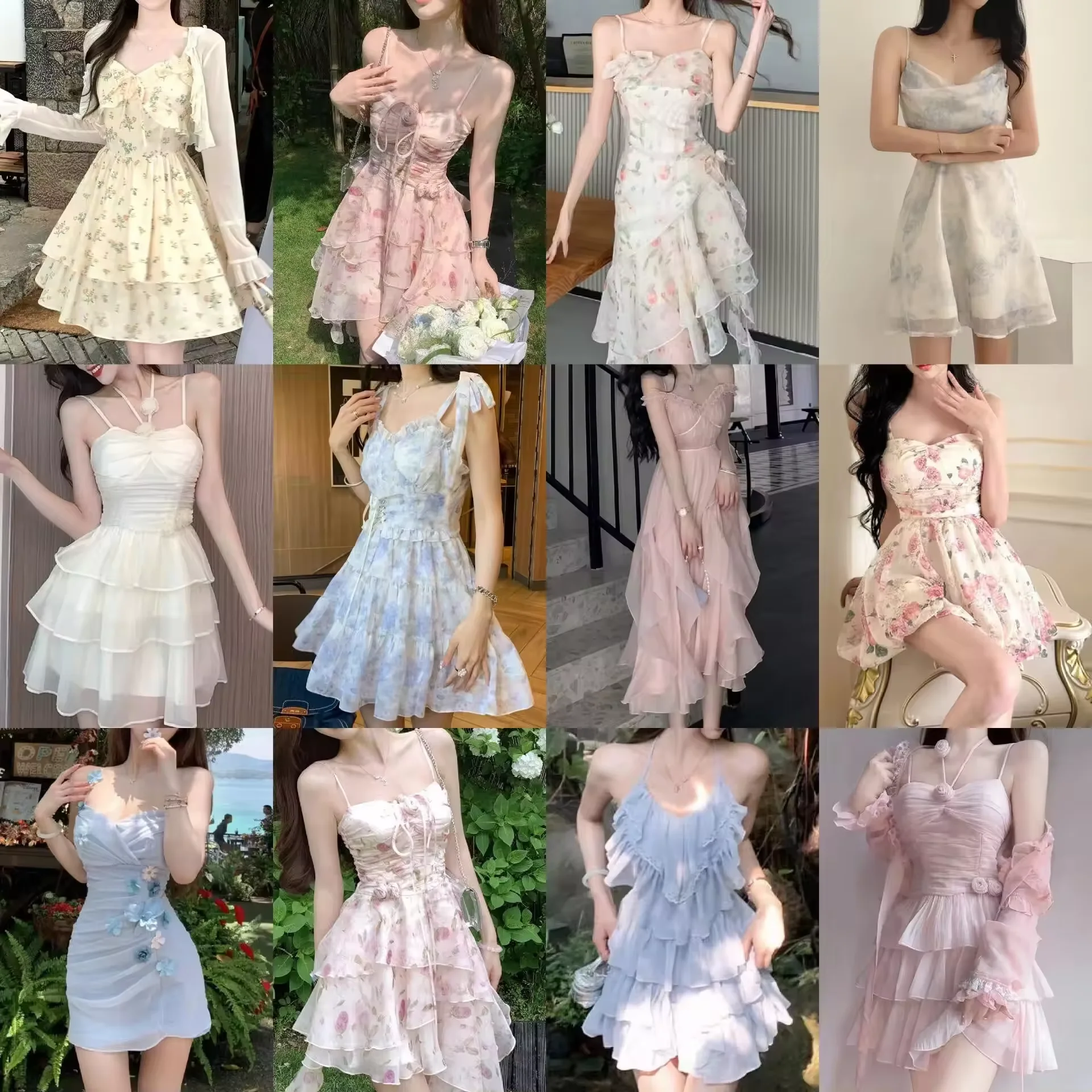 Wholesale of low-priced neck hanging floral dresses women in summer waistband style chiffon short skirt