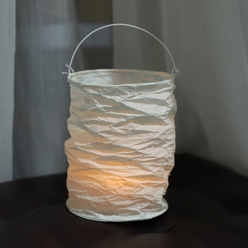 10*15cm White Hanging Cylinder Collapsible Paper Lantern with CR2032 Cell LED Light for Wedding Party Festival Decoration