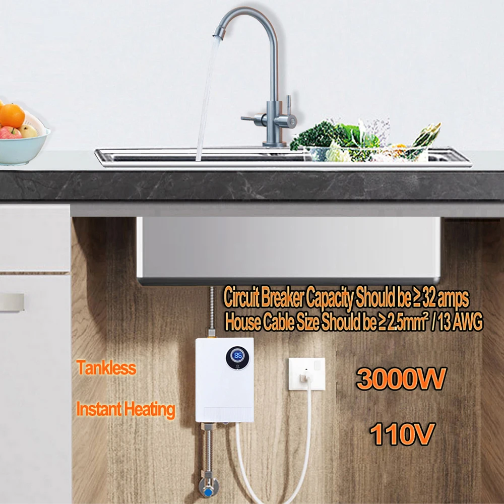 Water Heater Electric Tankless 110 V Instantaneous Electric Water Heater Instant Heating Used for Washing Hands