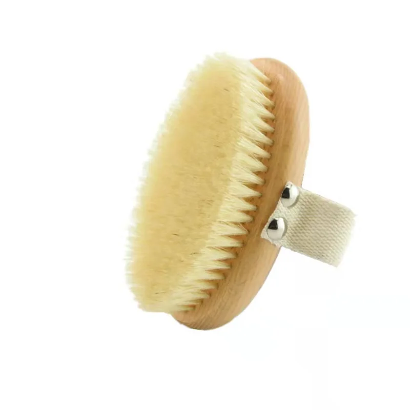 Double side bath brush natural beech wood boar bristles body massage dry brush