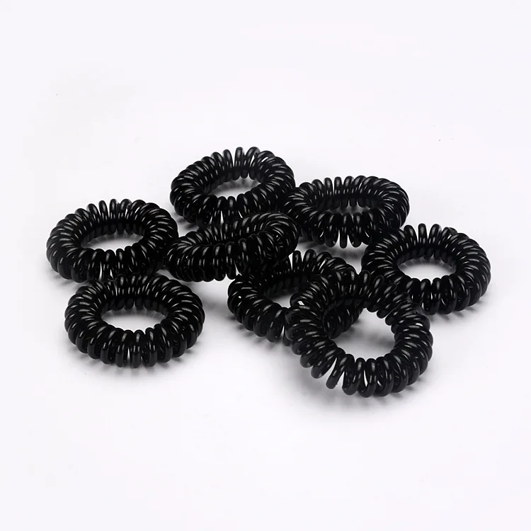 Black mini telephone cord coil hair ties pony tail holder plastic elastic  hair band screw hair rope accessories for women