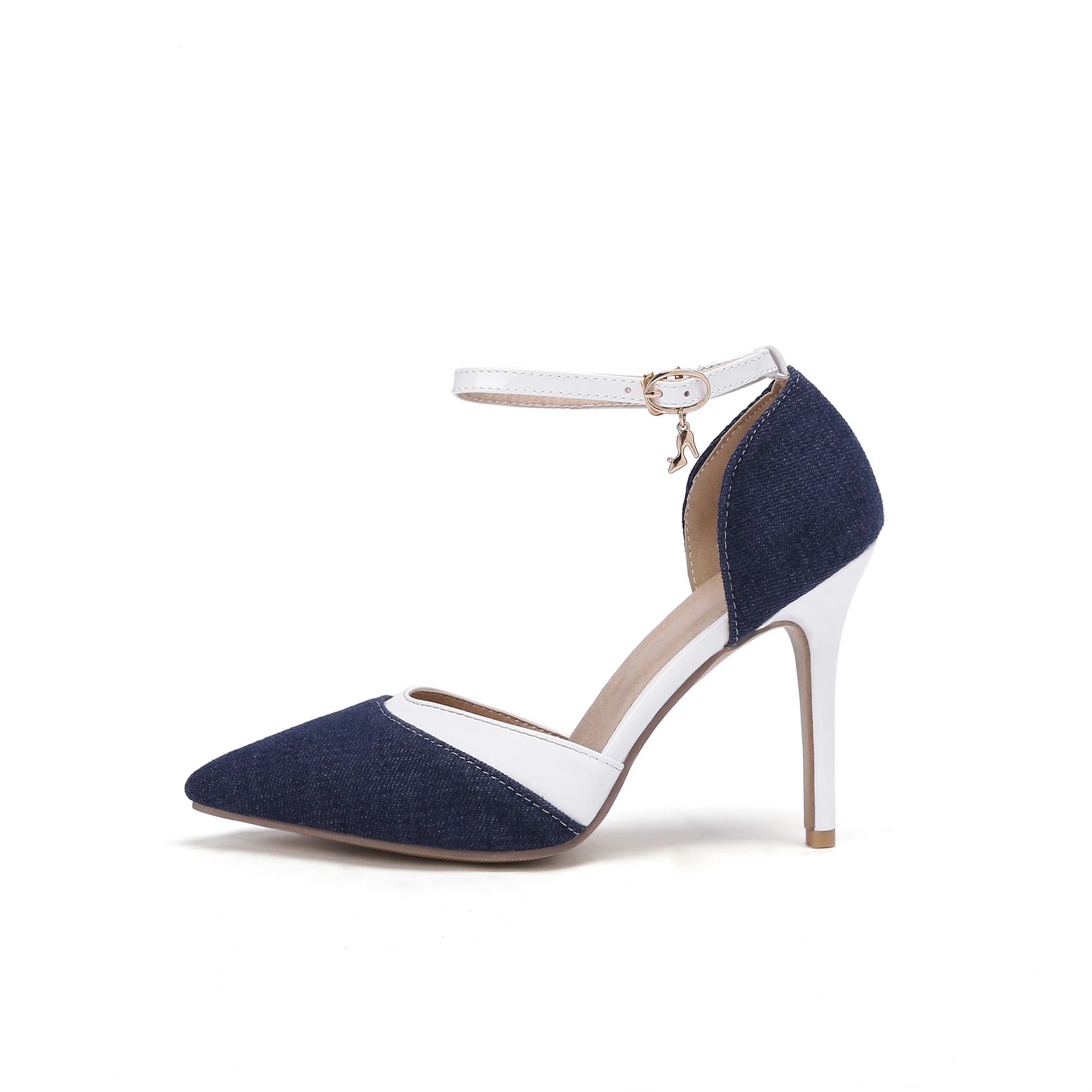 
Женские джинсовые Лоскутные туфли на тонком каблуке с острым носком 