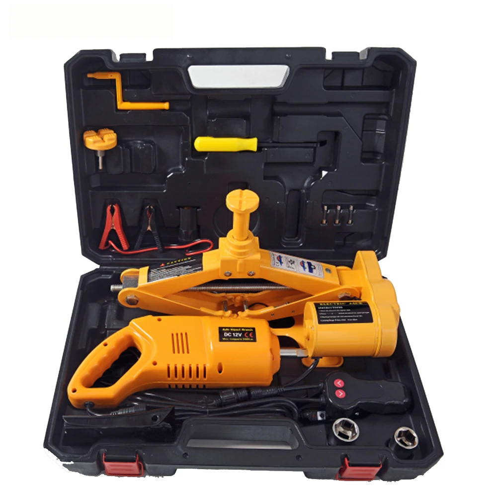 12V 3 in 1 car electric jack lifting kit built-in flash LED light with impact wrench and air pump car jack car repair tool