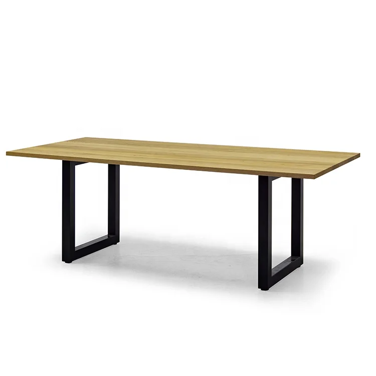Modern design minimalist cheap large rectangular kitchen room furniture metal leg wood dining table