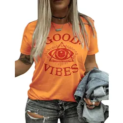 Новинка 2021, повседневные женские топы, футболка с коротким рукавом и круглым вырезом и принтом «Глаза Вибрации»