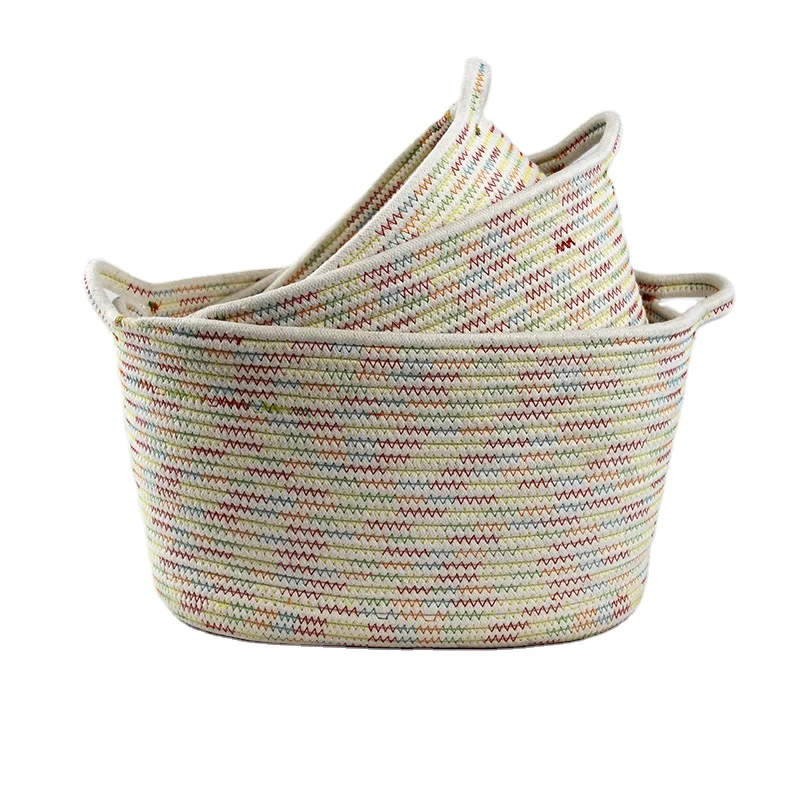 Hanglu Support Custom Woven Laundry Basket Cotton Rope Storage Basket for kid toys diaper cups daily items