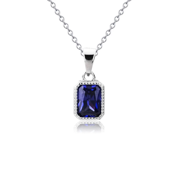 Customized High Quality S925 Simple Style Pendant Octagon Cut Tanzanite  for Women Rhodium Plated Jewelry Pendent