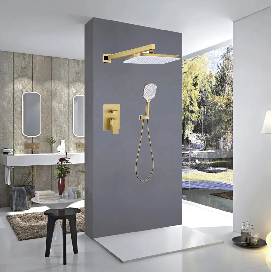 2024 Hot Sales OEM ODM 2 Functions High Quality Luxury  Brass Brushed Gold Concealed Shower Set