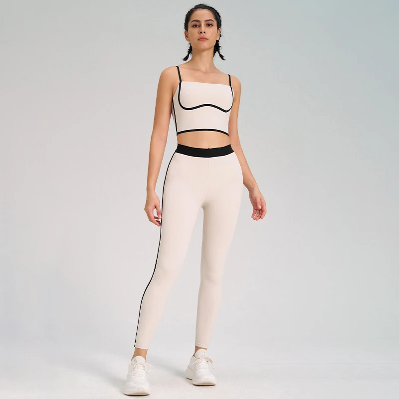 B4023+K4560 AL 0 Yoga Sports Set Nylon Breathable High Waist Leggings Cross Back Sports Bra AL 0 Fitness Set