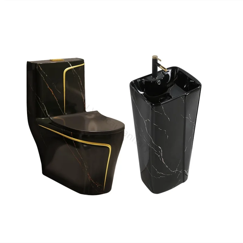 Chaozhou factory toilet marble black gold toilet with big pedestal basin sanitary ware washroom wc