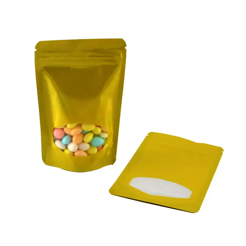 Glossy Finish Aluminum Foil Doypack Mylar Storage Food Stand Up zipper Bag With Window